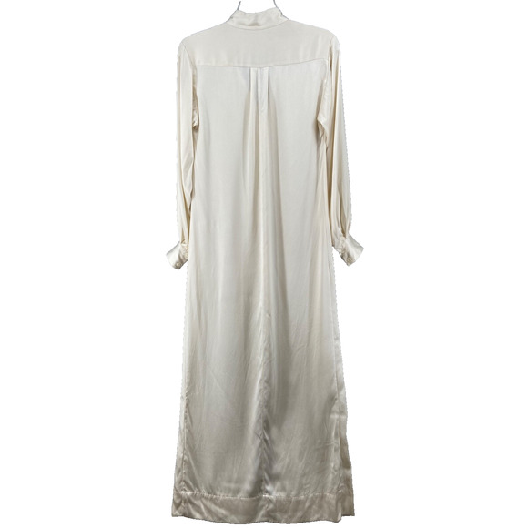 FRAME Dress Sz XS Kaftan Maxi White 100% Silk Split Neck Front Slit Long Sleeve - Picture 11 of 14
